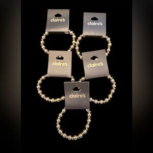 Lot of 5 Claire's Silver and Gold Beaded Stretch Bracelets, New